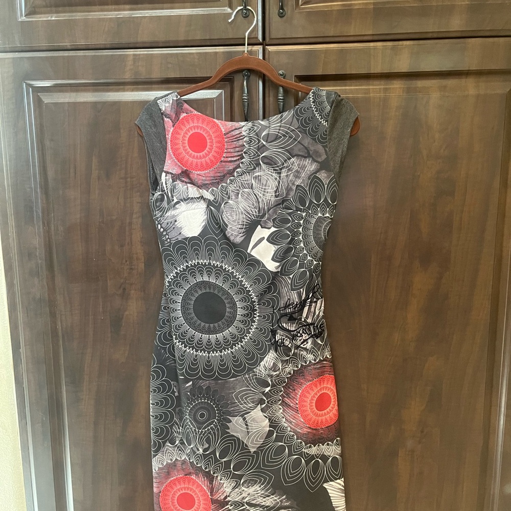 Desigual Black and Red Geometric Midi Dress